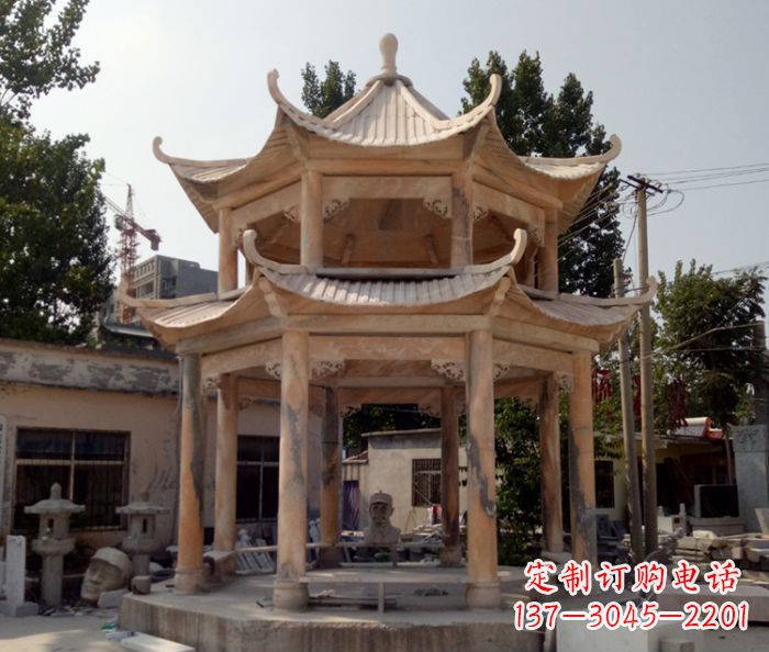 江西公园景观晚霞红双层石雕凉亭