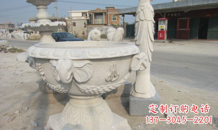 江西带有灵性的梦幻象头石水缸雕塑