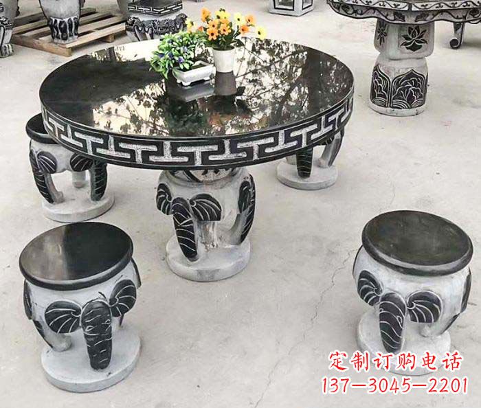江西圆形桌凳石雕-为公园景观增添艺术气息