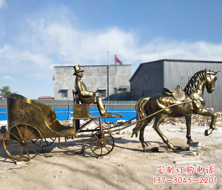 江西公园景观坐着马车的人物铜雕