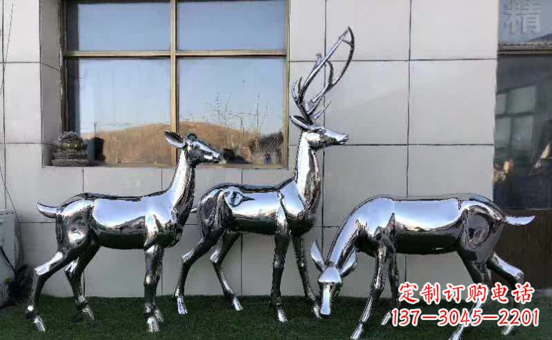 江西华丽风格镜面不锈钢动物鹿雕塑
