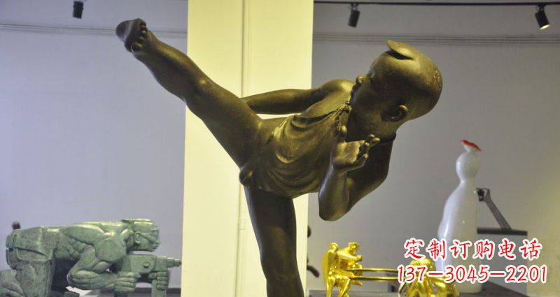 江西领雕塑男孩练功夫铜雕