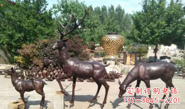 江西公园鹿动物铜雕 (2)