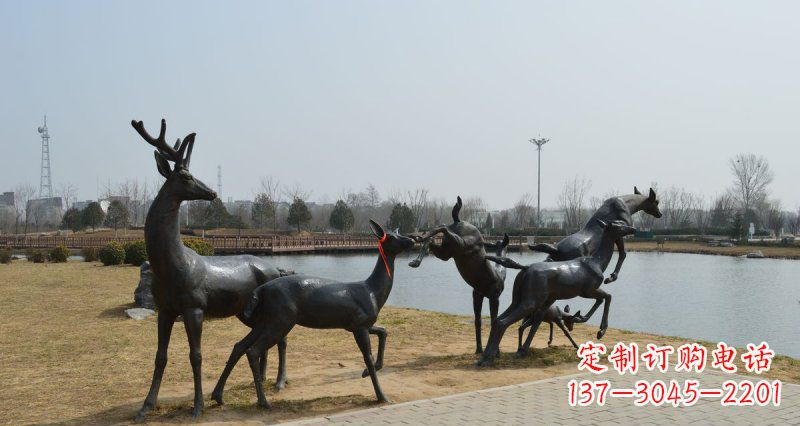 江西公园鹿动物铜雕 (3)