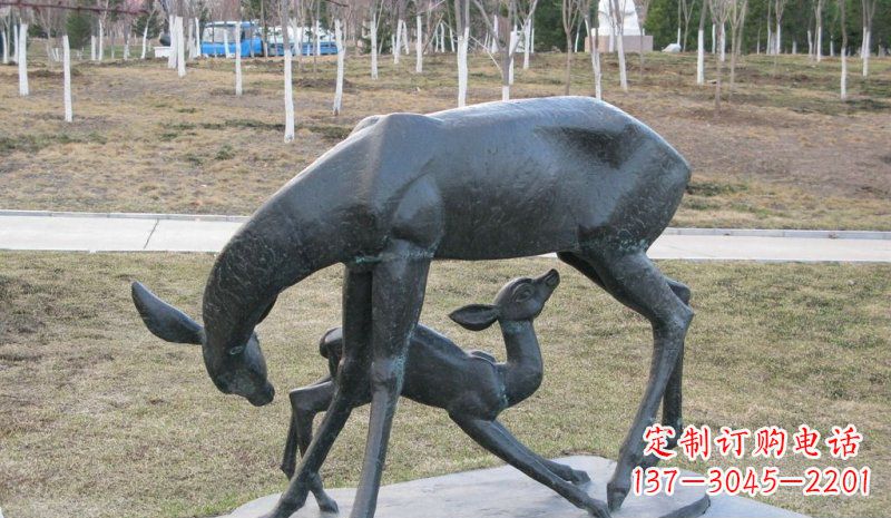 江西公园母子鹿动物铜雕
