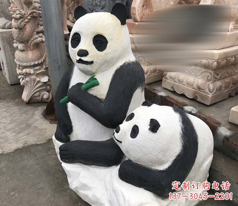 江西领雕塑——公园母子熊猫石雕
