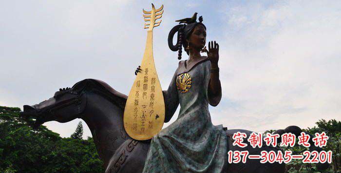 江西传统风情,精美古典的琵琶女铜雕