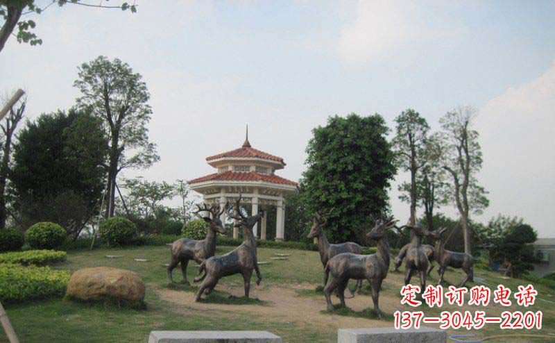 江西公园群鹿动物铜雕