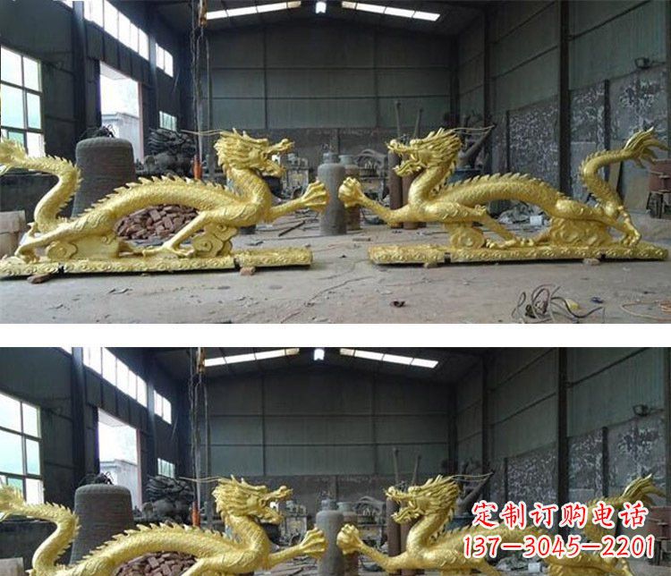 江西古典传统双龙戏珠铜雕塑