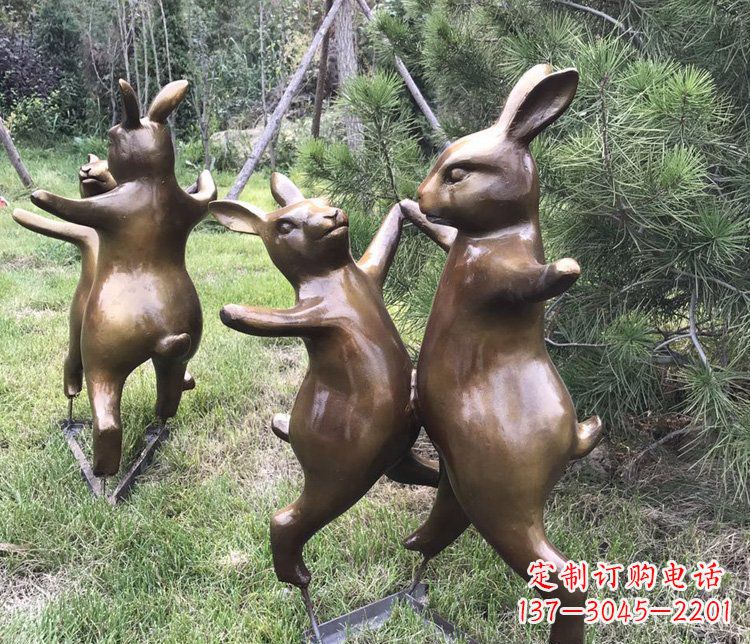 江西公园铜雕奔跑兔子动物雕塑
