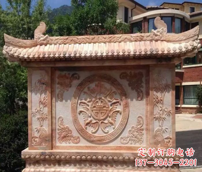 江西中领雕塑-公园晚霞红蝙蝠竹子石影壁雕塑