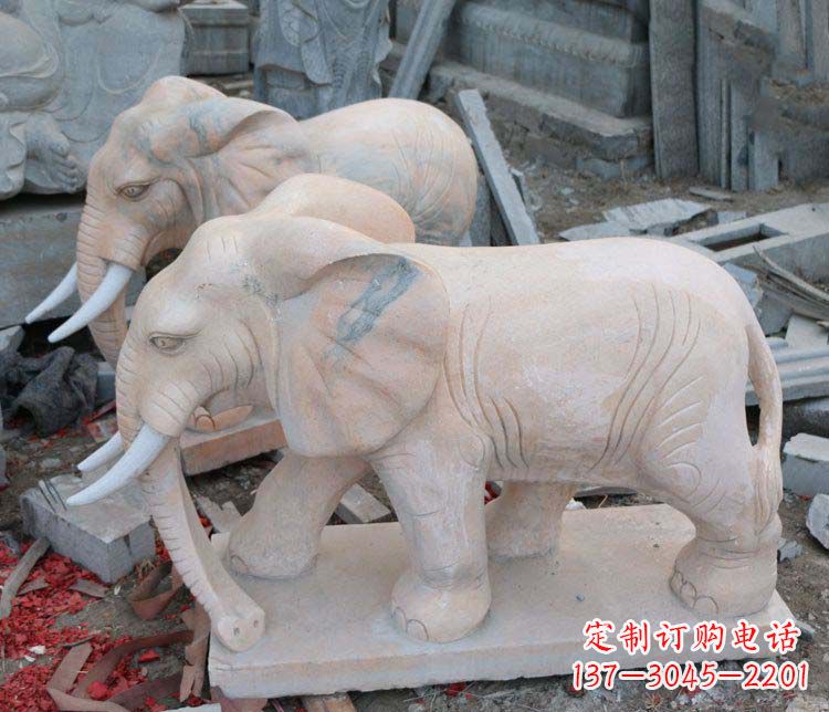 江西雕刻出令人感动的那头大象定制公园晚霞红大象动物石雕