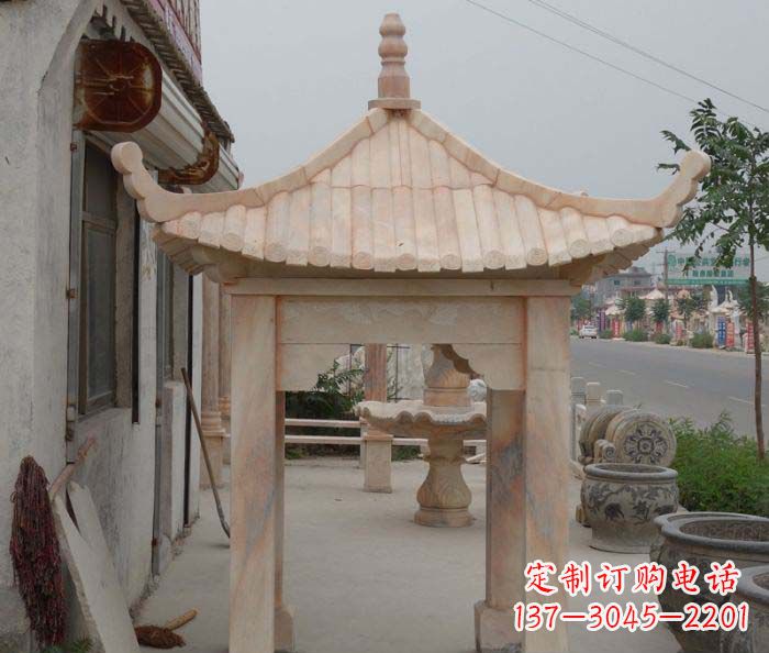 江西精美红六角石凉亭雕塑