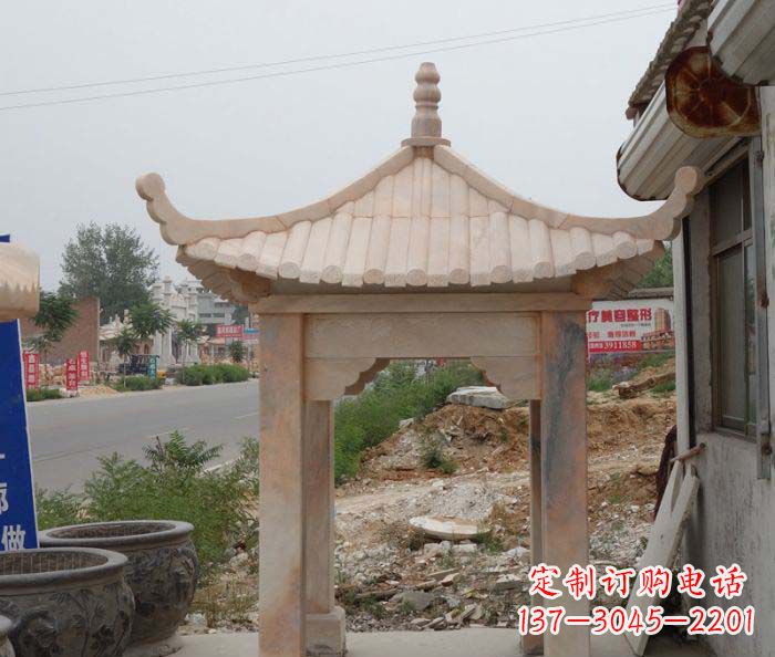 江西晚霞红四角凉亭雕塑