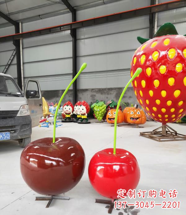 江西公园小区玻璃钢仿真樱桃水果雕塑