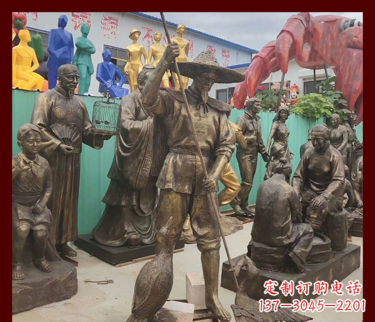 江西公园渔翁和鸬鹚铜雕