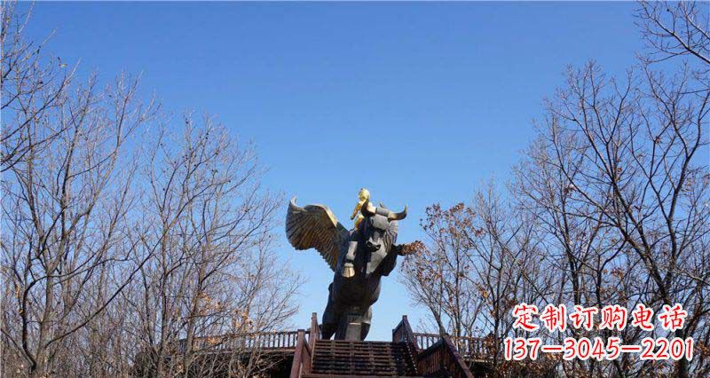 江西精美铜雕雕塑——可爱小男孩站在飞牛上