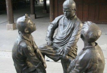 江西铜雕男孩斗鸡小品雕塑