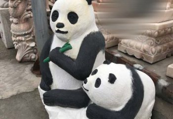 江西领雕塑——公园母子熊猫石雕