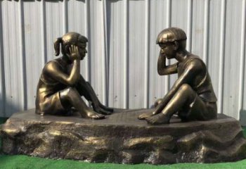 江西儿童雕塑-铜雕下棋展示精美的艺术