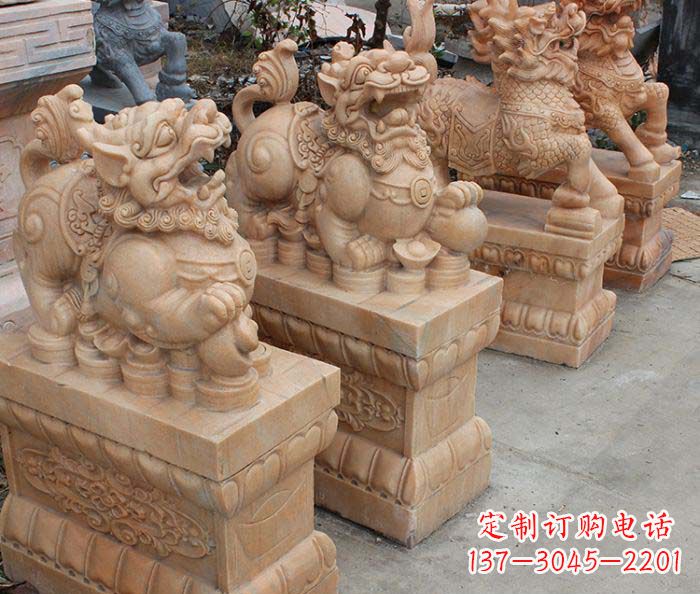 江西中领雕塑-古代神兽晚霞红貔貅石雕
