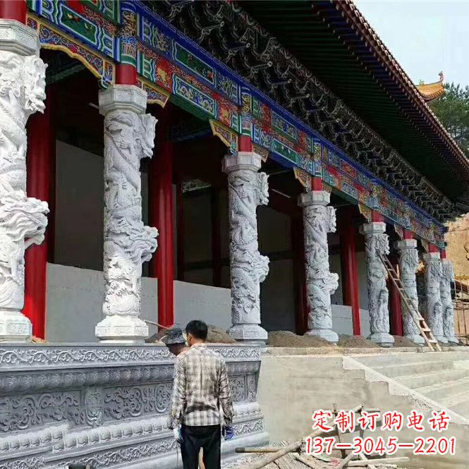 江西精美手工制作的精美古建汉白玉龙柱雕塑