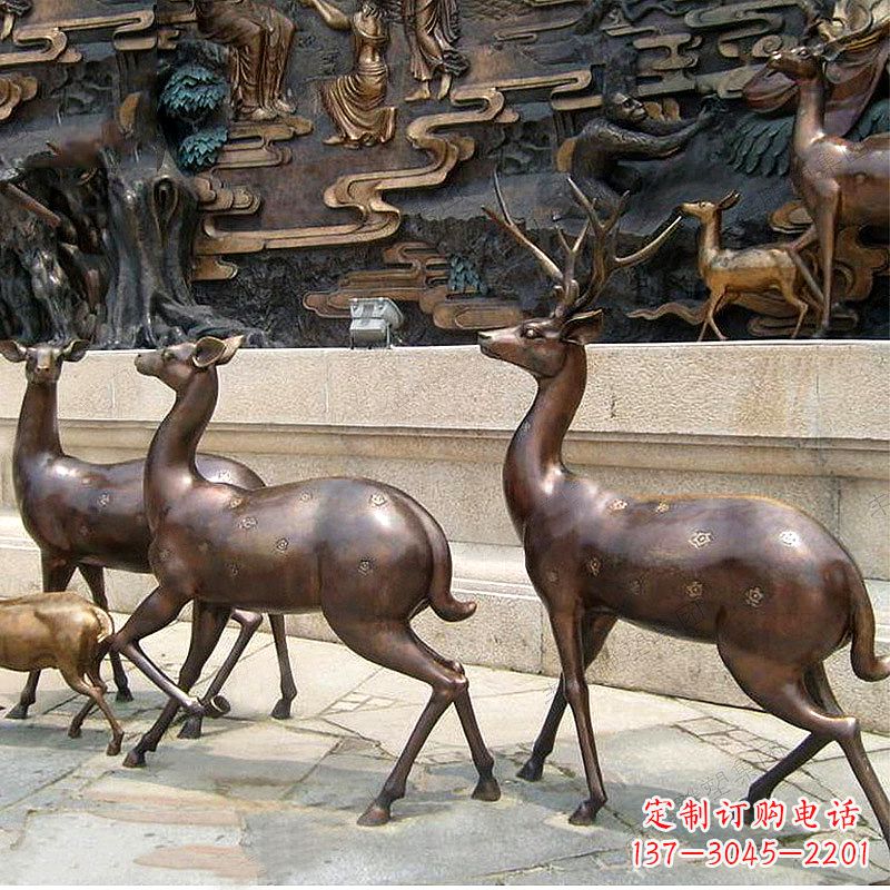 江西古铜色梅花鹿铜雕精美塑型