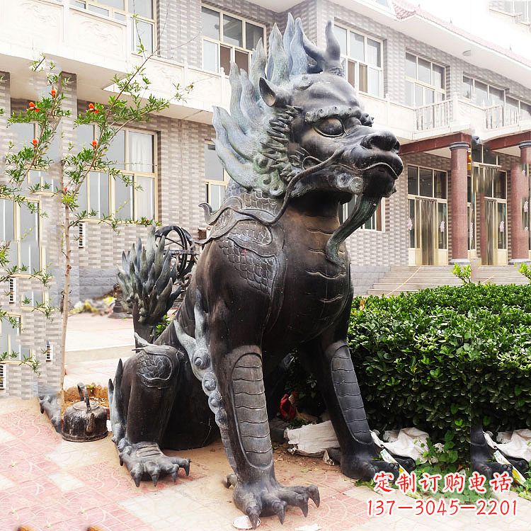 江西古铜色镇宅铜麒麟雕塑,精美绝伦!