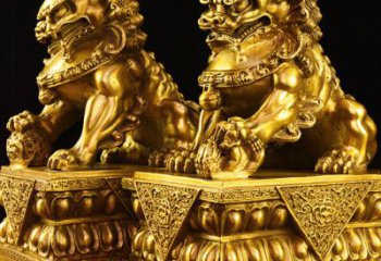江西故宫金狮子雕塑，精工细技定制爱心图案