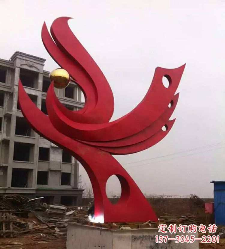 江西广场不锈钢抽象凤凰雕塑_1