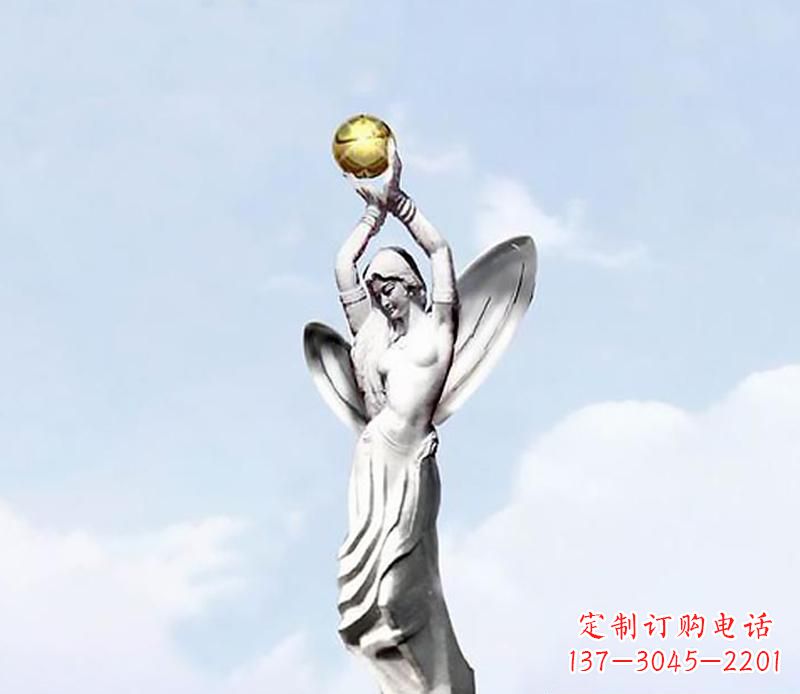 江西精美的不锈钢女人双手捧球雕塑