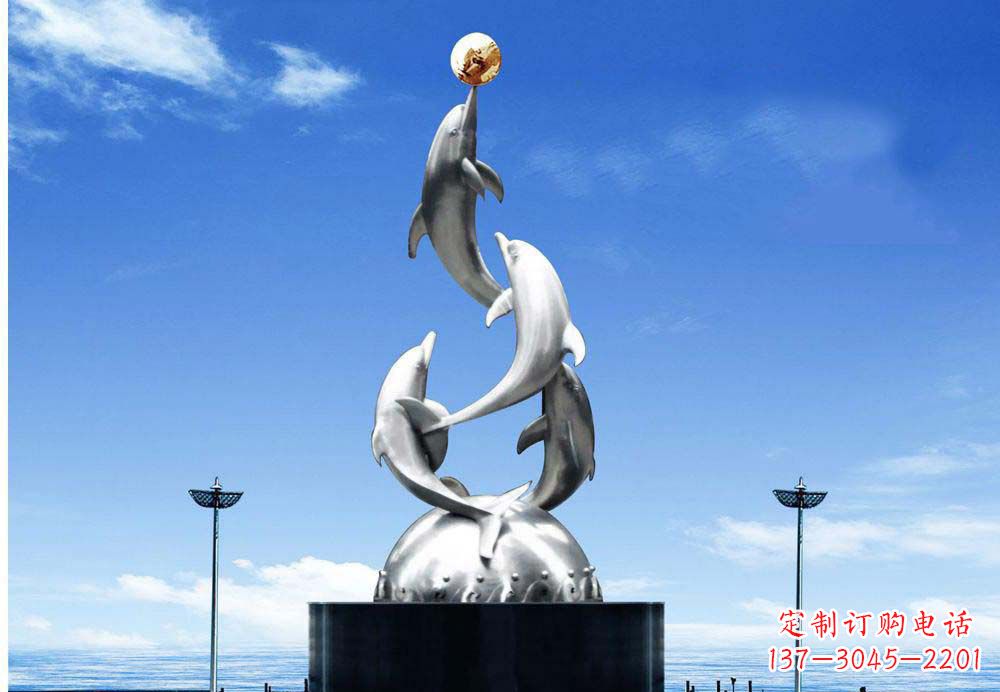 江西广场不锈钢海豚顶球雕塑