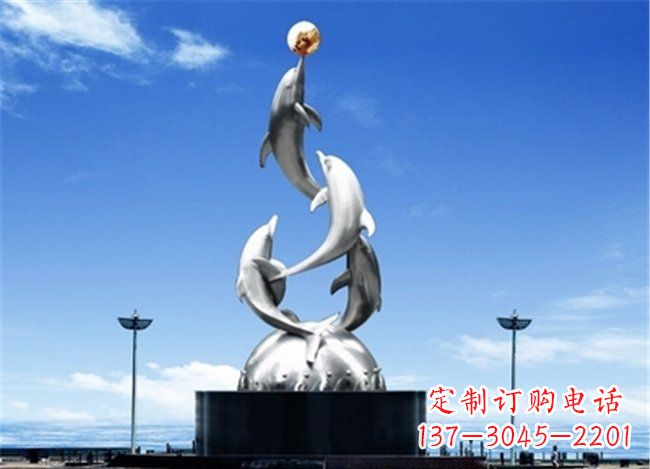 江西广场不锈钢海豚欢腾动物雕塑
