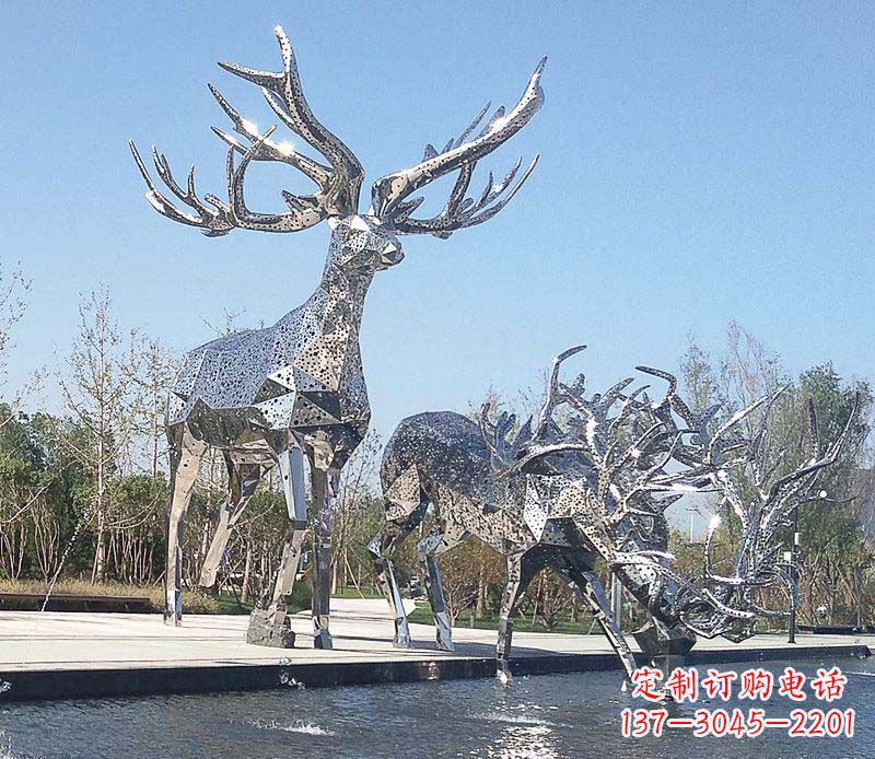 江西优雅而古典的不锈钢梅花鹿摆件雕塑