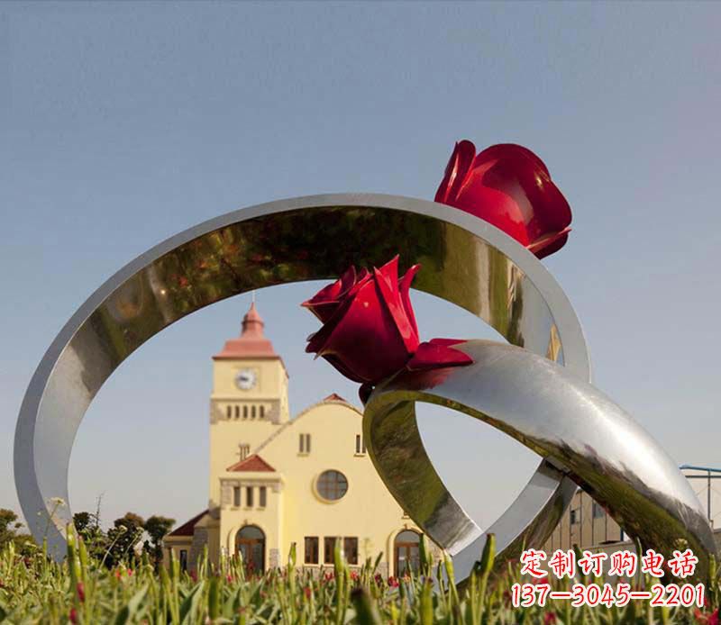 江西中领雕塑:风格独特的不锈钢玫瑰戒指雕塑
