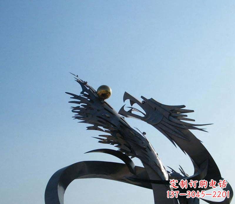 江西中领雕塑-不锈钢龙吞球抽象雕塑