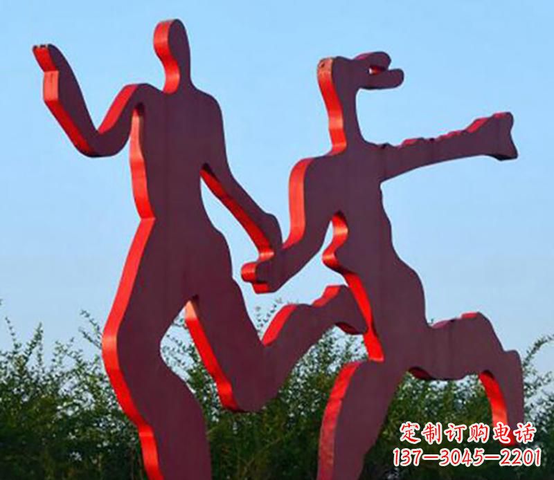 江西中领雕塑-多彩情侣跑步雕塑