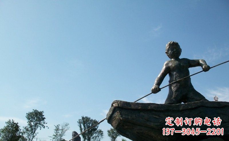 江西男孩撑船铜雕,营造童趣氛围
