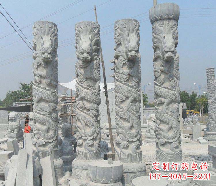 江西广场大理石盘龙柱景观石雕 (2)