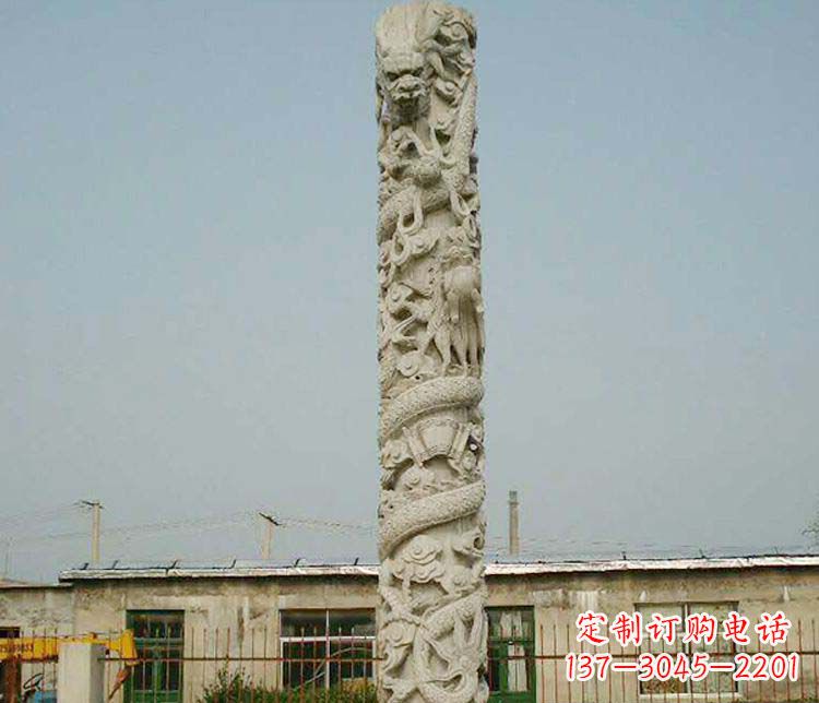 江西广场大理石盘龙柱景观石雕 (3)
