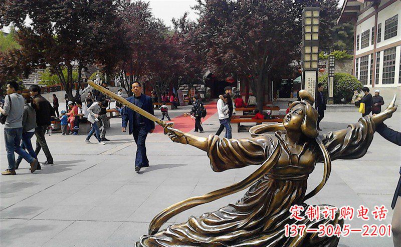 江西中领雕塑:美轮美奂的古代美女舞剑人物铜雕