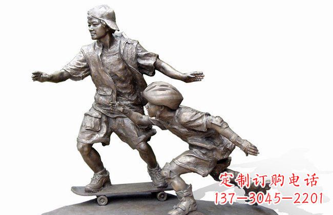江西令人惊叹的广场滑板男孩铜雕塑