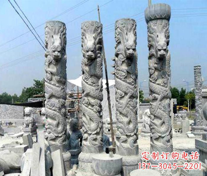 江西广场景观大理石龙柱石雕 (4)