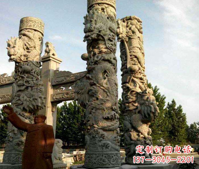 江西广场景观大理石龙柱石雕