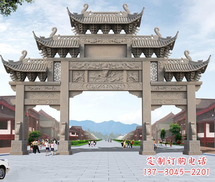 江西广场景观大理石牌楼石雕 (2)