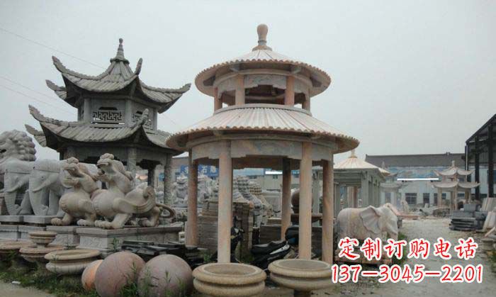 江西海景石雕凉亭——晚霞红圆顶石雕凉亭