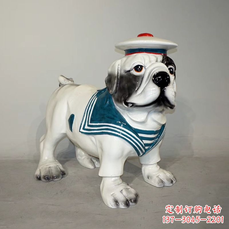江西海军玻璃钢仿陶瓷斗牛犬狗雕塑