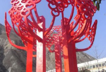 江西不锈钢心形树叶大树雕塑，展示爱与生命