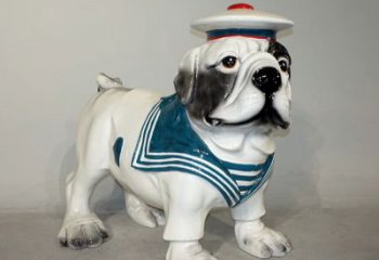 江西海军玻璃钢仿陶瓷斗牛犬狗雕塑