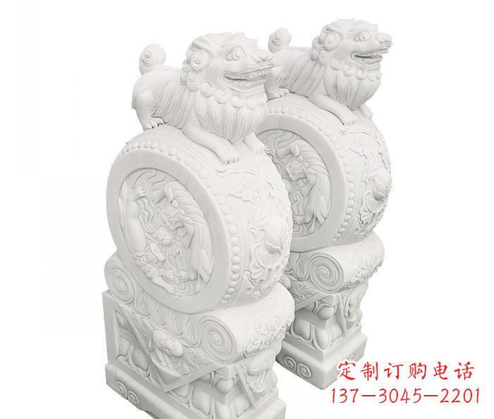 江西汉白玉抱鼓石招财石门墩